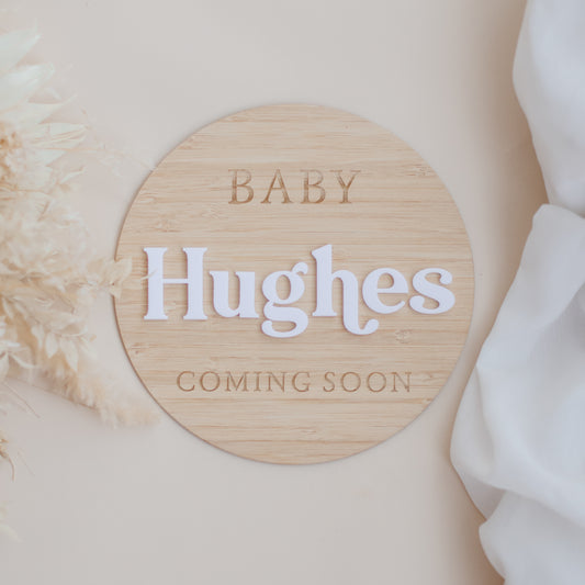 Pregnancy Announcement Wooden Plaque - Bamboo Bold personal preg Miss Ali's   