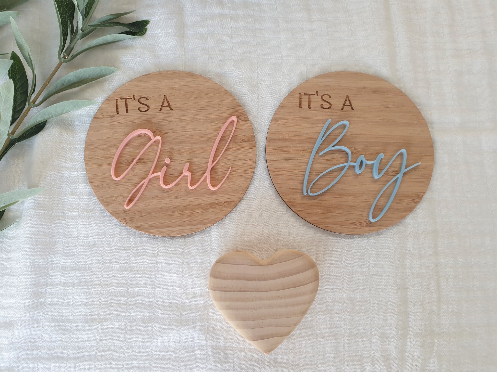 It's A Boy & It's A Girl Plaques - Bamboo  Miss Ali's Set of 2 - Boy & Girl  