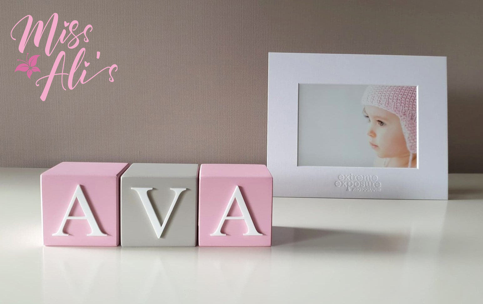 Coloured Personalised Baby Name Blocks painted blocks Miss Ali's   