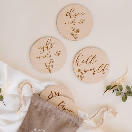 Baby Milestone Wooden Discs - Wildflower  Miss Ali's   