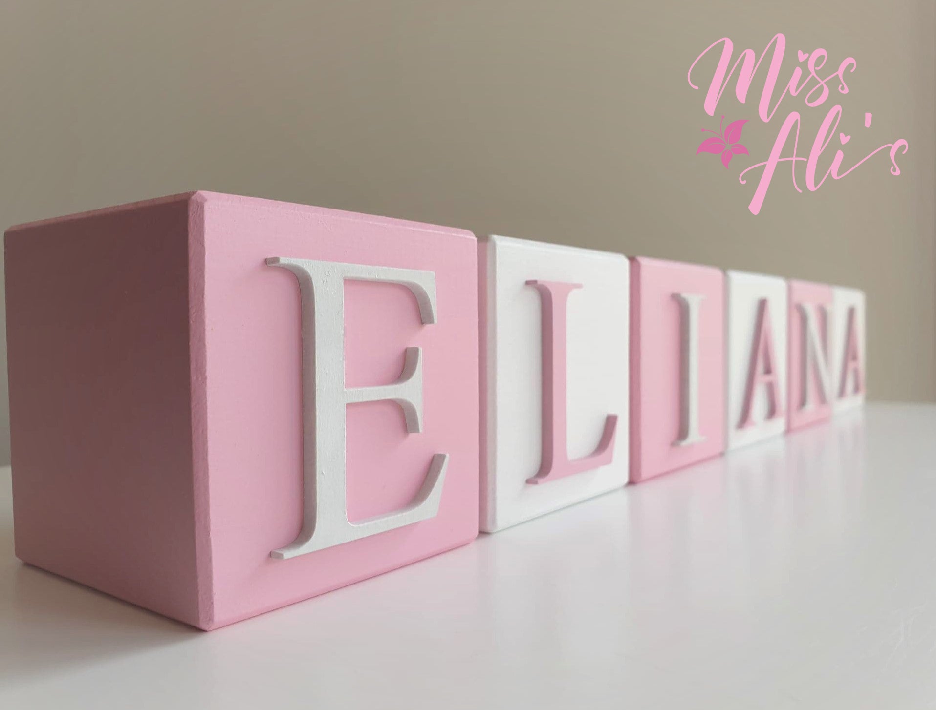 Alternating Coloured Personalised Baby Name Blocks painted blocks Miss Ali's   
