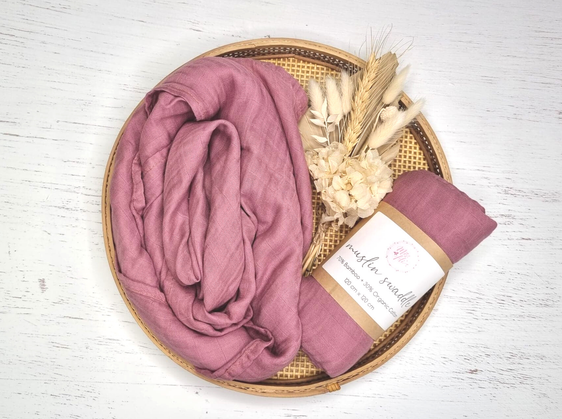 Bamboo + Organic Cotton Muslin Swaddle  Miss Ali's Dusky Purple  