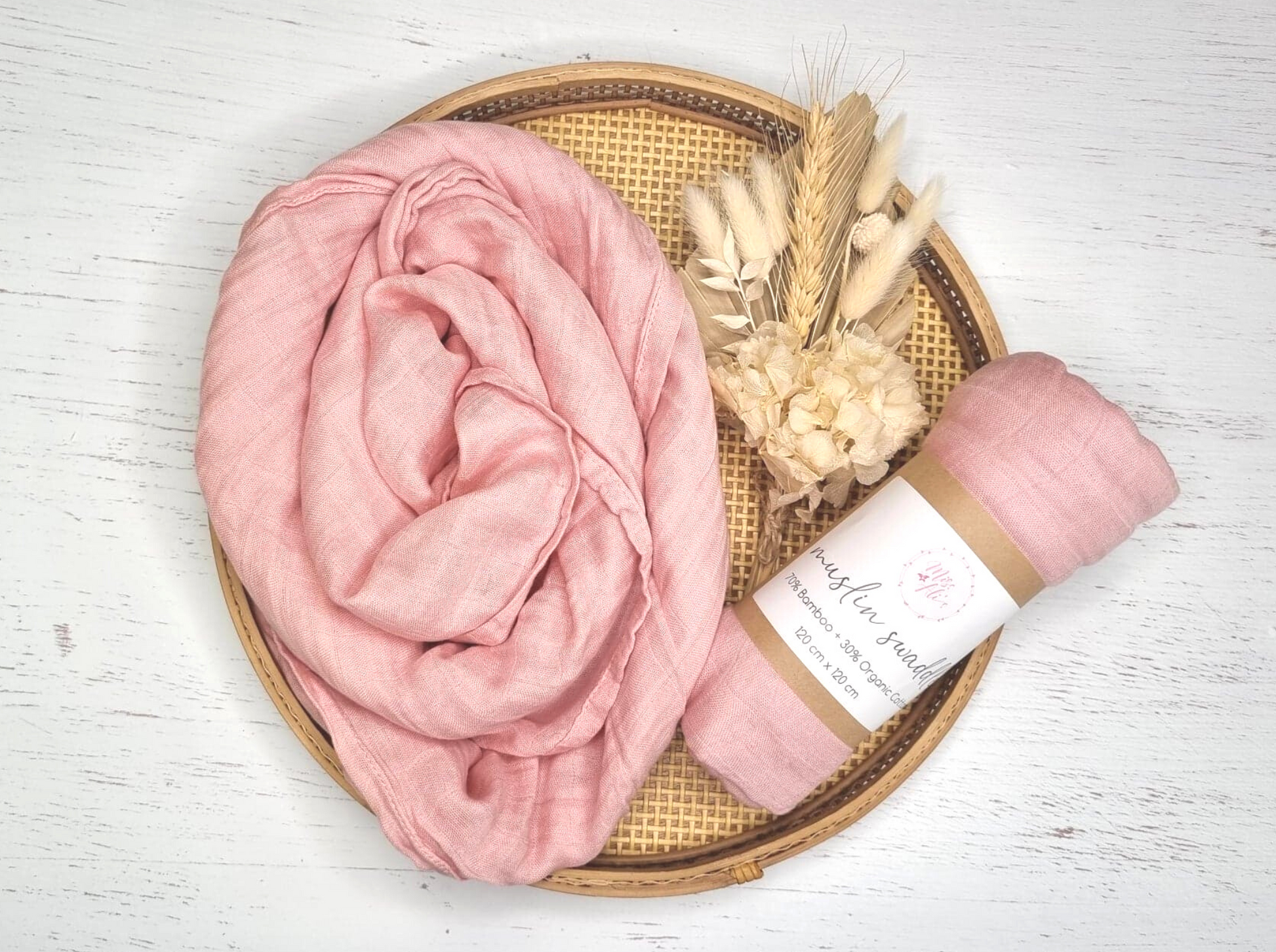 Bamboo + Organic Cotton Muslin Swaddle  Miss Ali's Pastel Pink  