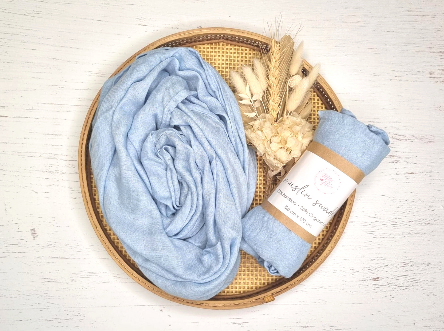 Bamboo + Organic Cotton Muslin Swaddle  Miss Ali's Pastel Blue  