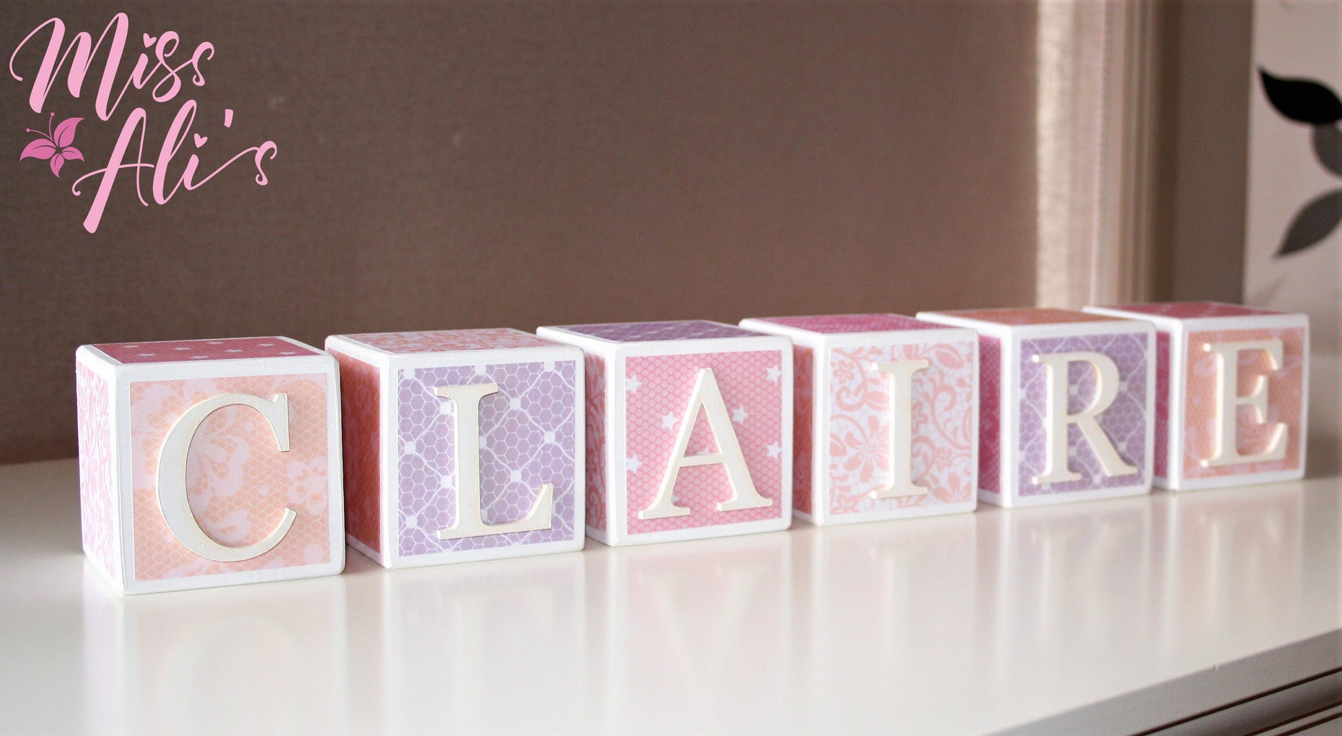 Personalised Baby Name Blocks - Pastel Lace blocks Miss Ali's   